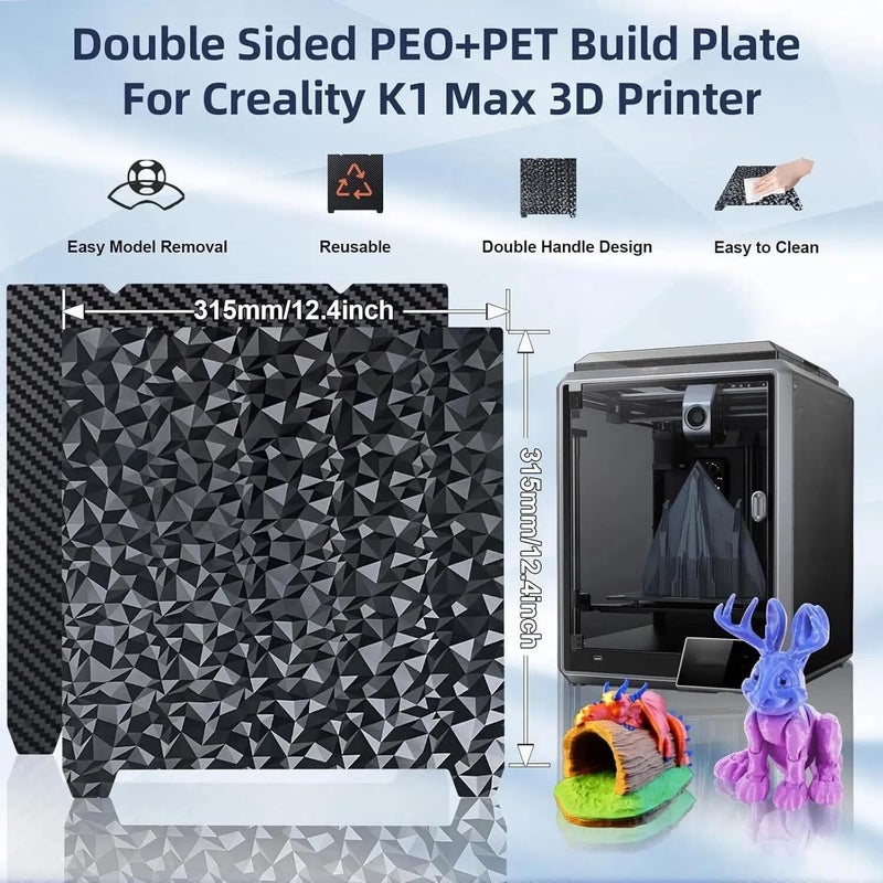 IdeaFormer-3D PEO PET Build Plate for Creality K1 Max/Ender 3 V3 Plus Diamond PEO+Carbon Fiber PET Flexible Spring Steel Bed Plate 310x315mm for Creality K1 Max/Ender 3 V3 Plus 3D Printer Platform - Image 4